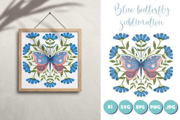 Blue Floral Butterfly Sublimation