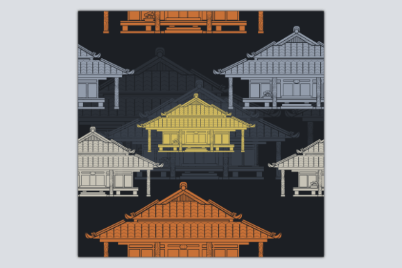 Japanese House Dark Seamless Pattern: Graphics & Patterns