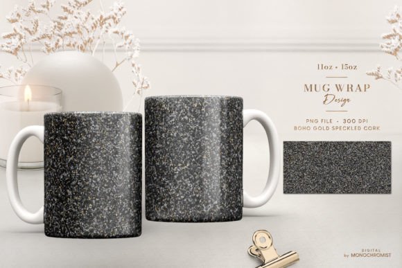 Mug Sublimation Boho Grey Gold Cork Graphics Print Templates