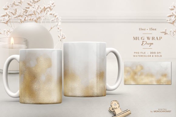 Mug Sublimation Grey Gold Watercolor Graphics