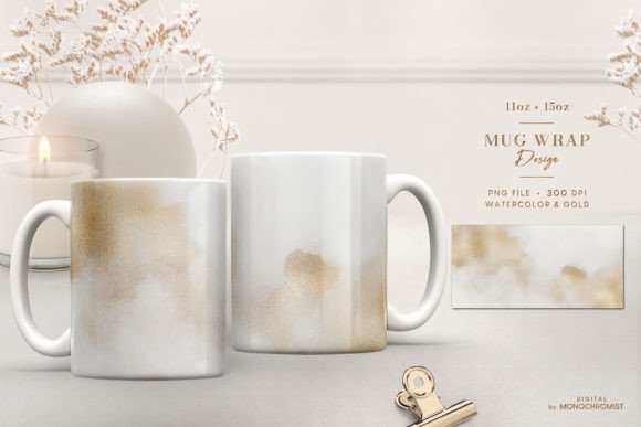 Mug Sublimation Watercolor Grey Gold Graphics