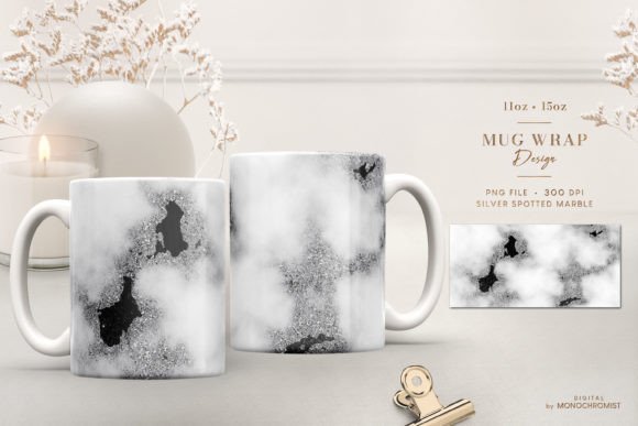 Mug Sublimation White Marble Silver Spot Graphics
