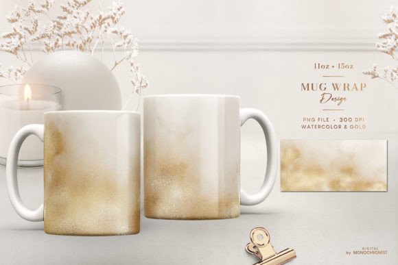 Mug Sublimation Wrap Watercolor Beige: Graphics & Print Templates