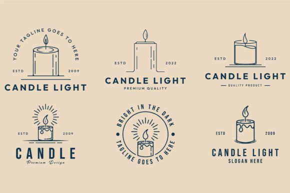 Set Candle Logo Line Art Simple Graphics & Logos
