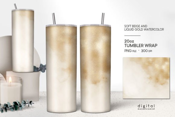 Tumbler Wrap Beige Gold Watercolor: Graphics for Crafts & Content
