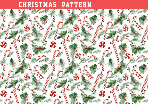 Watercolor Candy Cane Pattern: Seasonal Graphics & Patterns