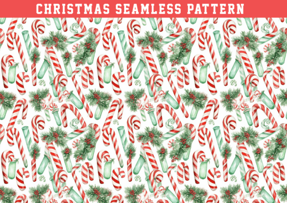 Watercolor Candy Cane Seamless Pattern Graphics Review