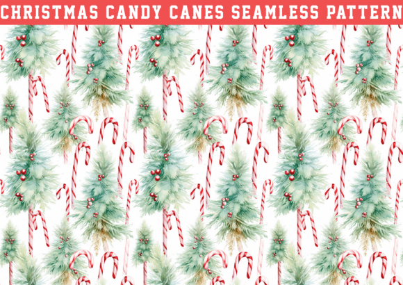 Watercolor Christmas Candy Cane Pattern Graphics