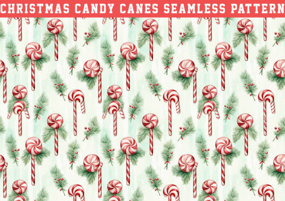 Watercolor Christmas Candy Cane Seamless Pattern Graphics