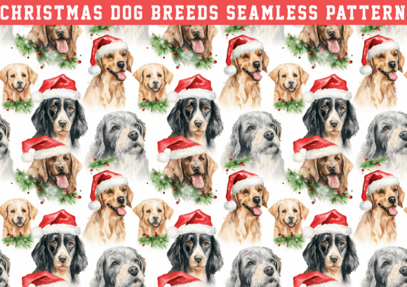 Watercolor Christmas Dog Breeds Seamless Graphics