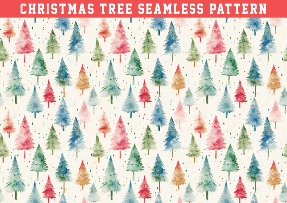 Watercolor Christmas Tree Seamless Graphics & Patterns